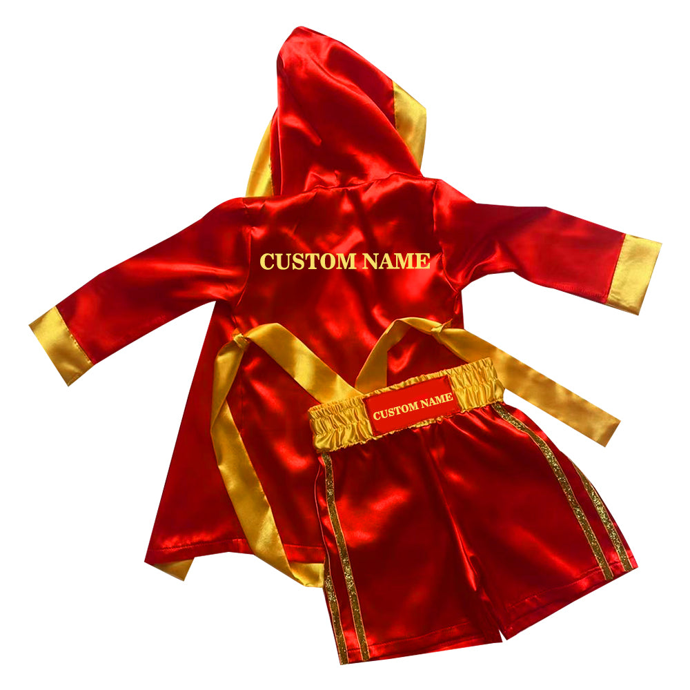 Personalized boxing set of robe with shorts (Red and Gold)