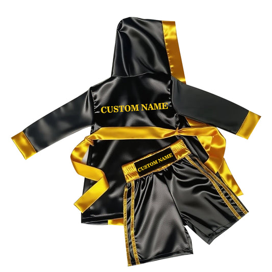 Personalized boxing set of robe with shorts (Black and Yellow)