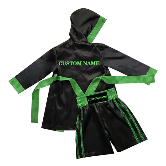 Personalized boxing set of robe with shorts (Black and Green)
