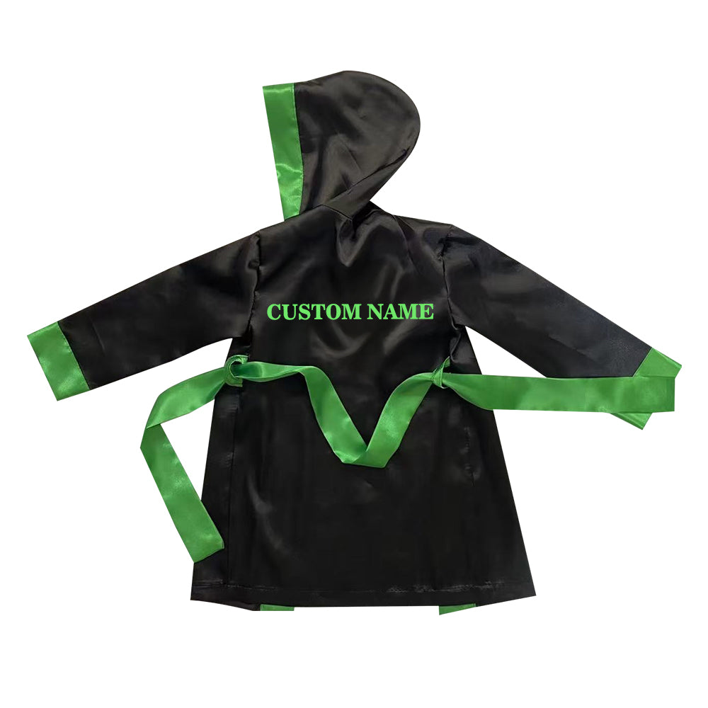 Personalized boxing set of robe with shorts (Black and Green)