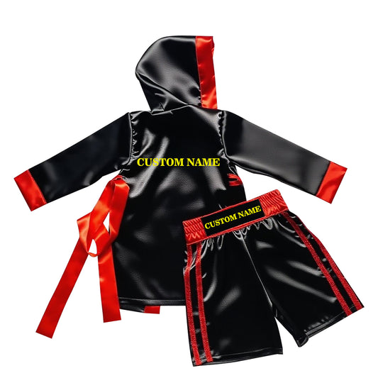 Personalized boxing set of robe with shorts (Black and Red)