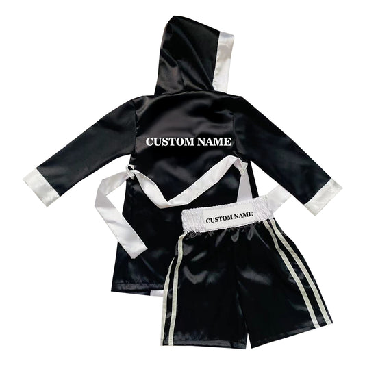 Personalized boxing set of robe with shorts (Black and White)