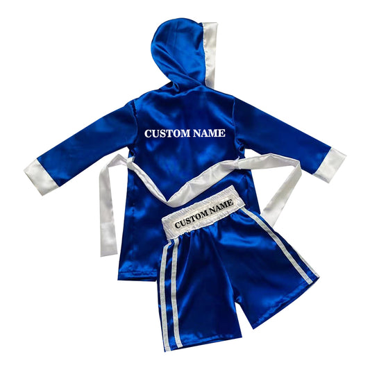 Personalized boxing set of robe with shorts (Blue and White)