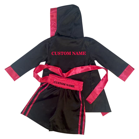 Personalized boxing set of robe with shorts (Black and Fuchsia)