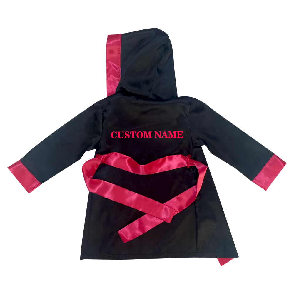Personalized boxing set of robe with shorts (Black and Fuchsia)