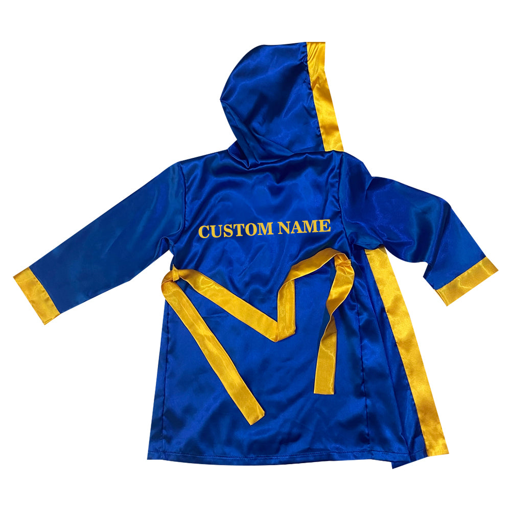Personalized boxing set of robe with shorts (Blue and Gold)