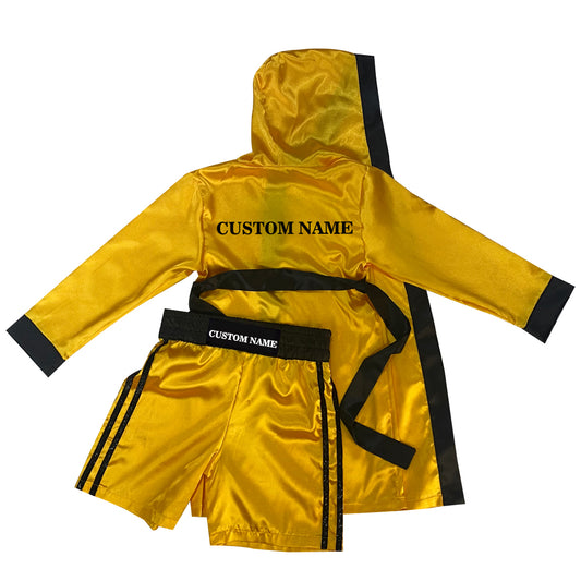 Personalized boxing set of robe with shorts (Gold and Black)