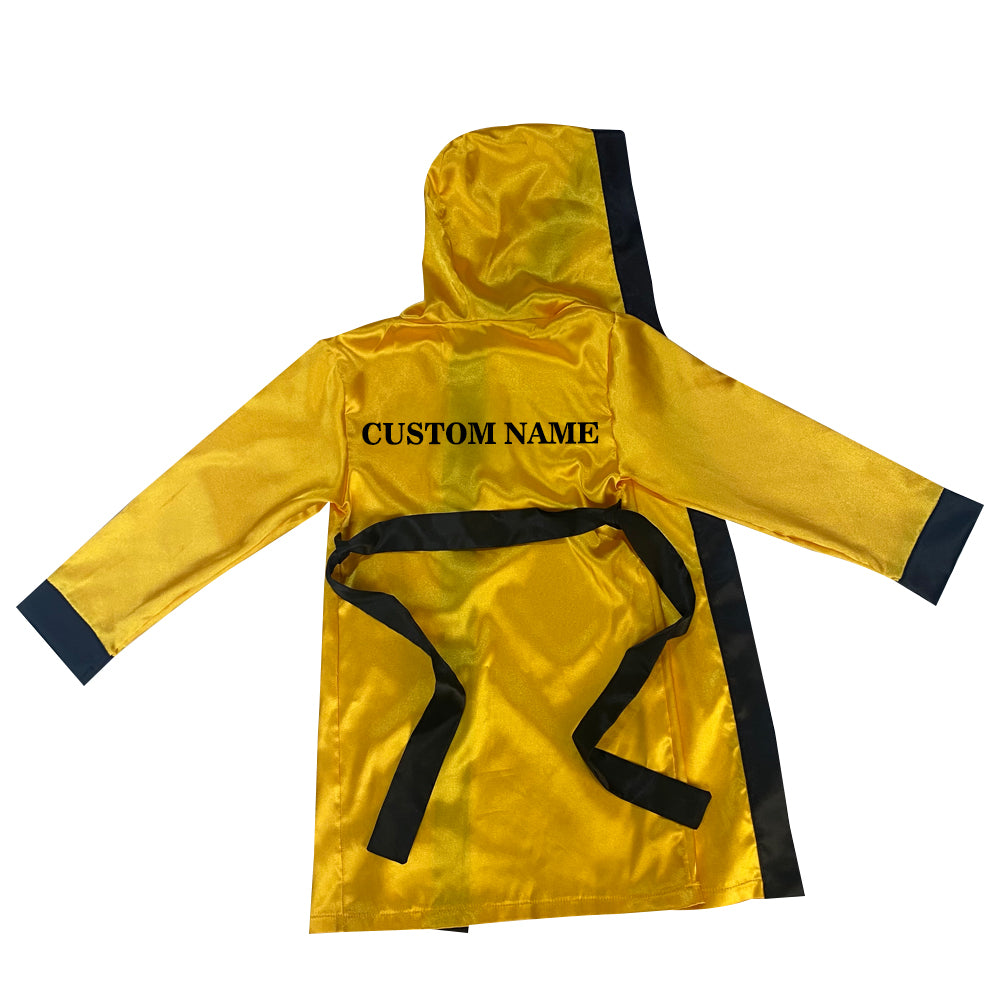 Personalized boxing set of robe with shorts (Gold and Black)