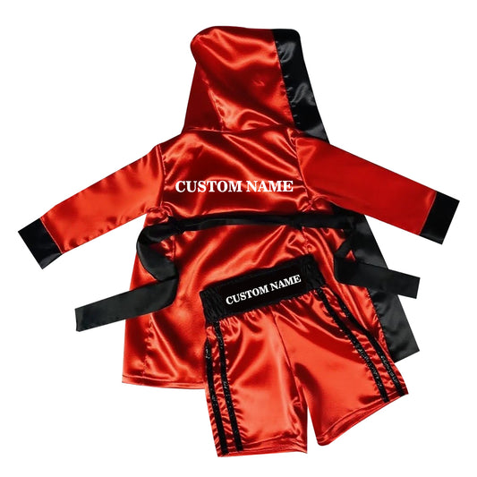 Personalized boxing set of robe with shorts (Red and Black)